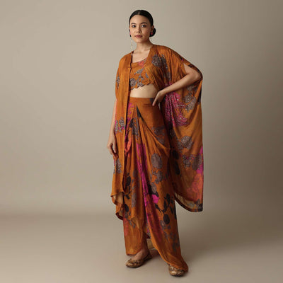 blossom orange silk print dhoti set-sg217971 1