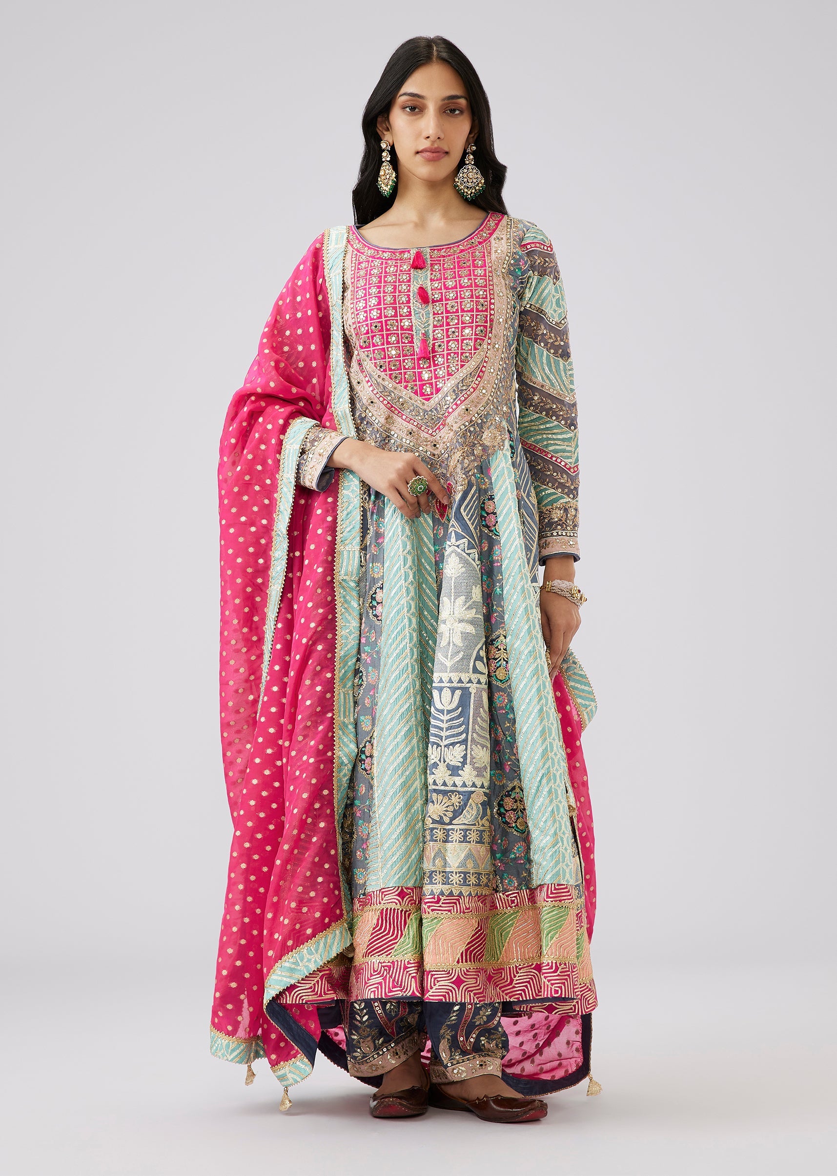 Blue And Pink Uppada Gotta Lace Anarkali Suit Set