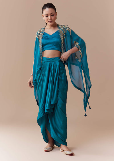 blue-crop-top-skirt-set-with-sequin-cape-sg343809-1