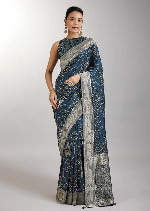 Blue Dola Silk Bandhani Saree