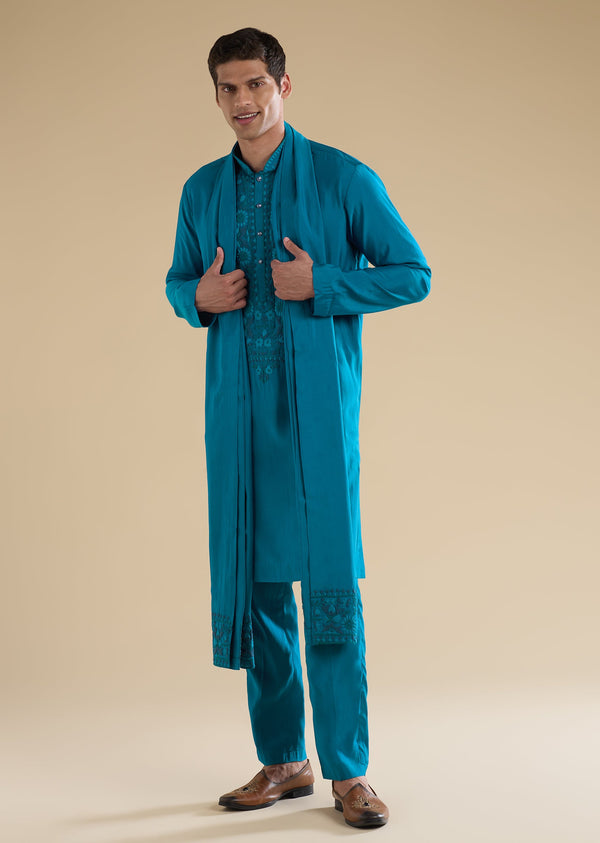 Blue Embroidered Kurta Sets And Dupatta