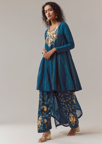 Blue Gota Work Silk Anarkali Set