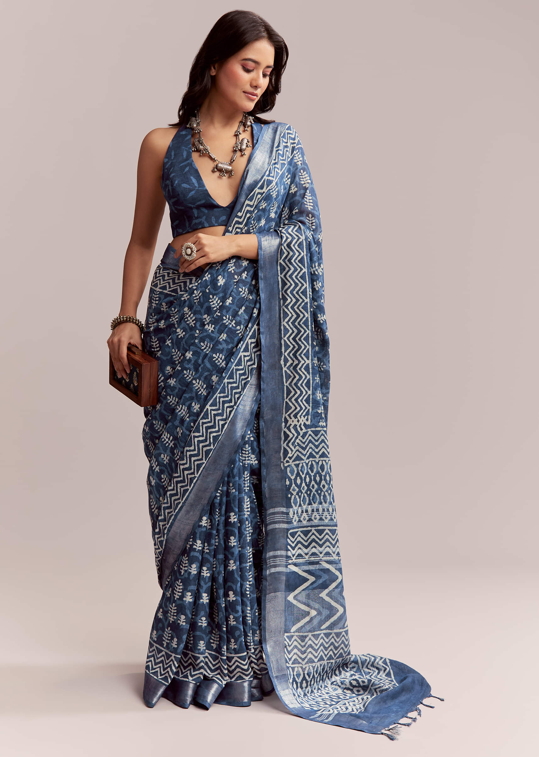 blue-linen-printed-saree-with-heritage-ajrakh-leaf-print-sg311986-1