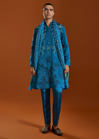 Blue Hand Dyed Bandhani Silk Dupatta