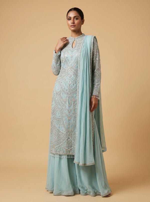Blue Sheer Cape Set
