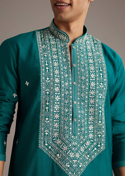 blue-silk-kurta-set-for-men-with-mirror-and-thread-work-sg359972-1