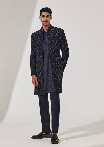 Blue Suiting Indo Western Set With Resham And Cut Dana Work