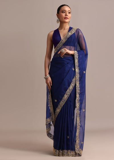 blue organza cutdana embroidered saree with-sg95758 2