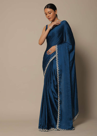 blue satin saree with stone studded border-sg187150 8
