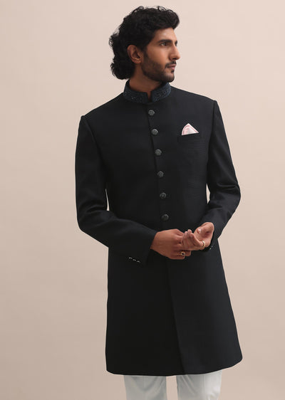 blue sherwani with intricate embroidered collar-sg228238 12