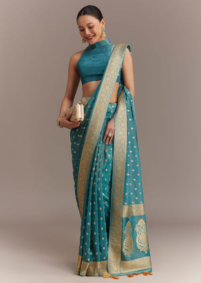 blue tissue silk saree with zari border-sg276468 8