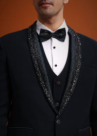 blue tuxedo set with pearl and cutdana work-sg258874 4