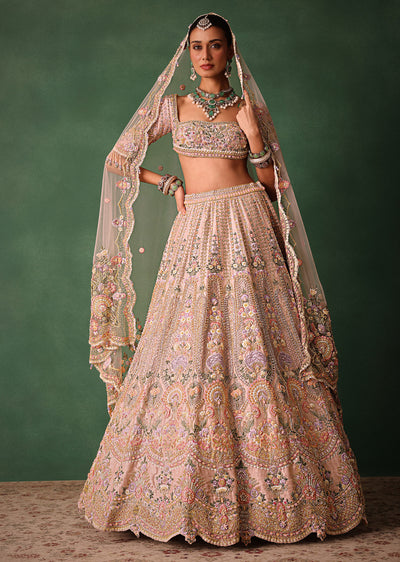 bridal pink lehenga with floral embroidered blouse-sg270361 6