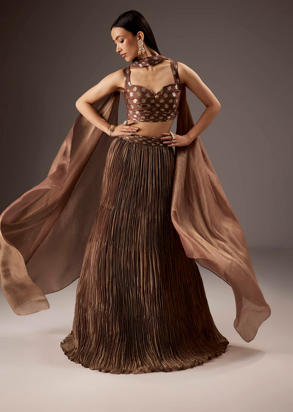 Brown Banarasi Silk Bridesmaid Lehenga