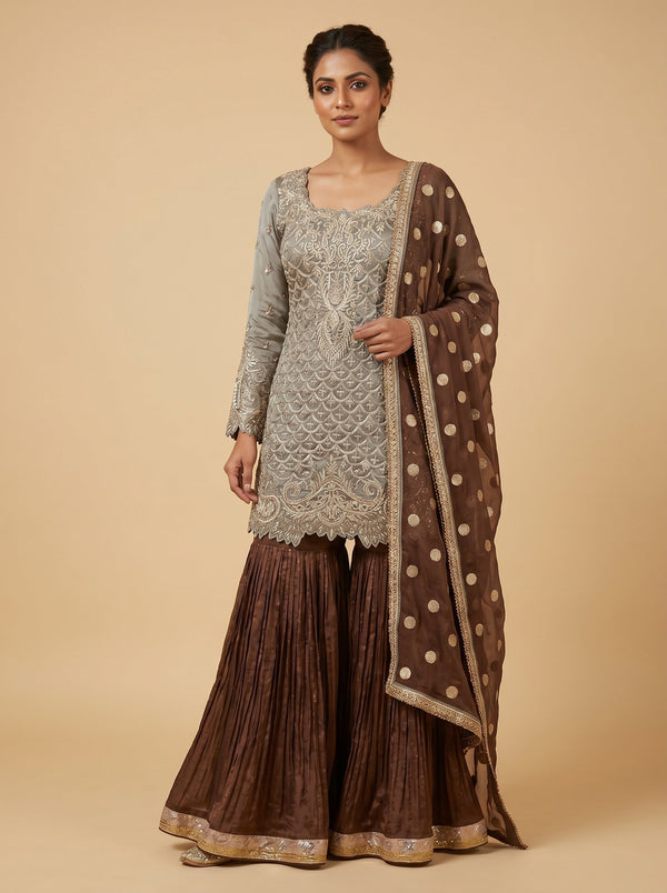 Brown Cocoa Sharara Set