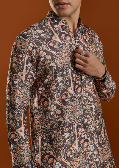 Brown Printed Viscose Kurta