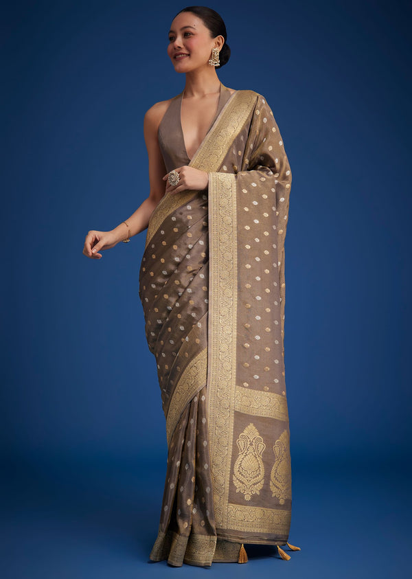 brownish grey tissue silk saree with zari border-sg276469 3