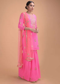 bubblegum-pink-sharara-suit-in-georgette-with-gotta-patch-work-and-peach-net-dupatta-online-kalki-fashion-j002g606y 6