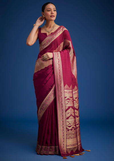burgundy pink dola silk saree with all over-sg276475 8
