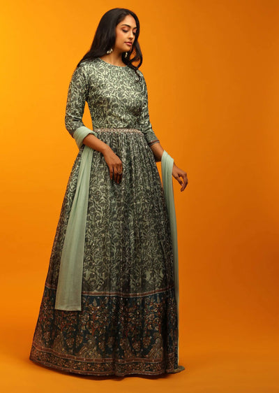 cameo green anarkali suit with floral and peacock print and -m0078126y-sg87352 2