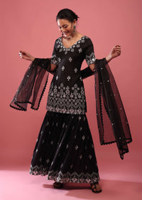 caviar black lucknowi sharara suit in cotton-sg112417 2