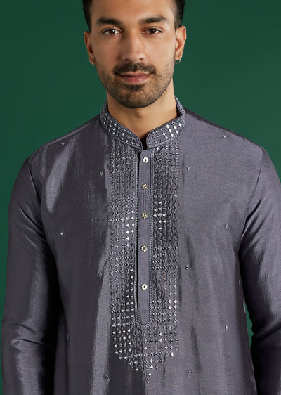 charcoal-grey-silk-kurta-set-for-men-with-mirror-work-sg357927-2 ed2cecab-46e6-47f0-b0d5-d77d31e8c2ec