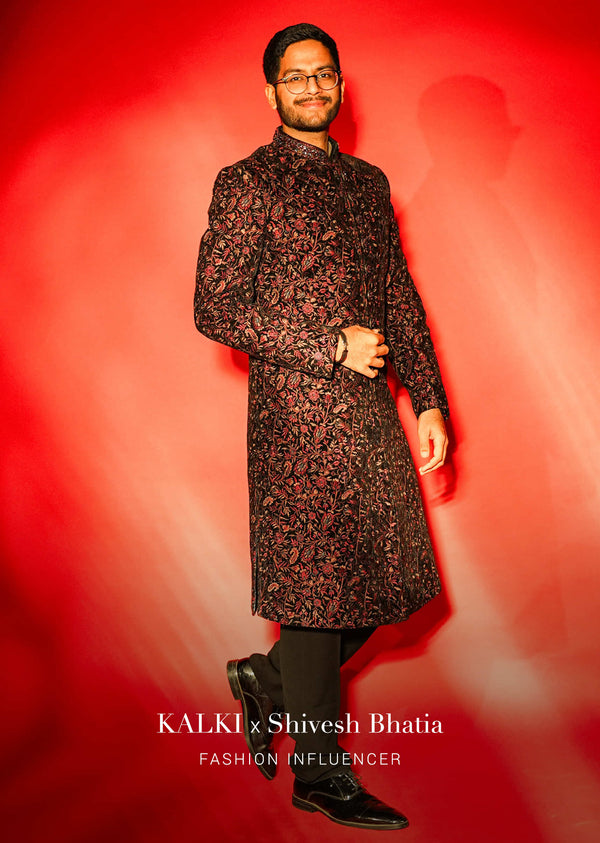 cherry red embroidered sherwani set in velvet-sg171200 2008394b-6c9f-4614-b70f-3172e6ac9a83