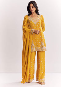 Chinon Kurta Palazzo Suit With Cutdana Sequins And Thread Work