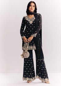 Chinon Kurta Sharara Suit With Cutdana Sequins And Thread Embroidery