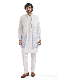 Classic Blue Mirror Work Groomsman Sherwani