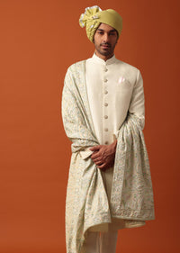 classic white neckline embroidered sherwani with pashmina dupatta-sg219242 5