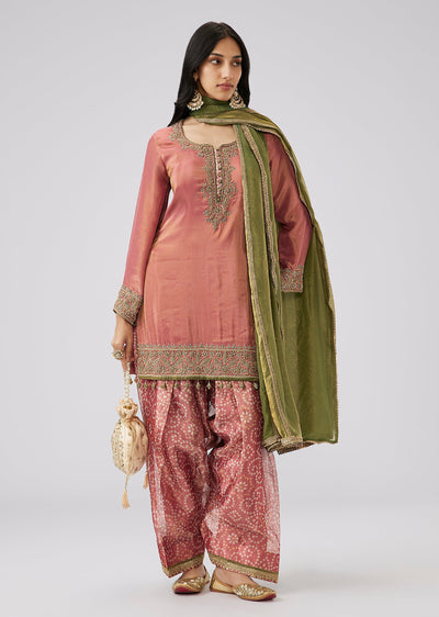 Coral Bandhani Print Patiala Suit Set