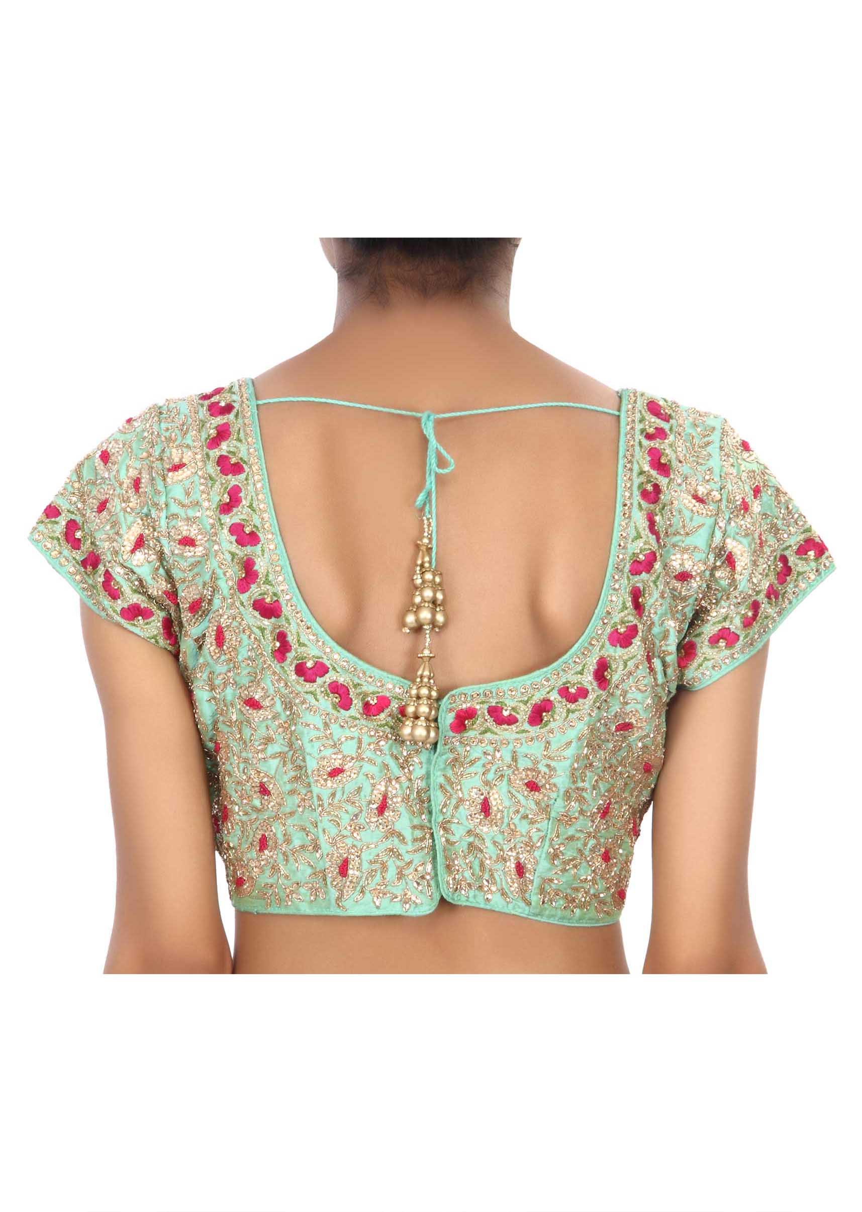 Coral pink saree matched with embroidered blouse only on Kalki - KALKI Fashion India