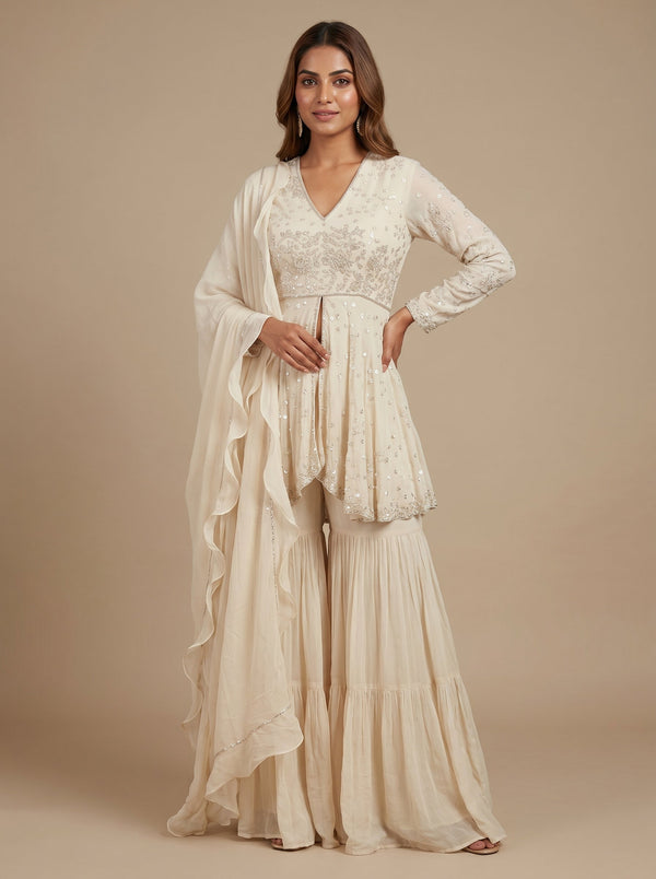 Cream Cloud Sharara Set