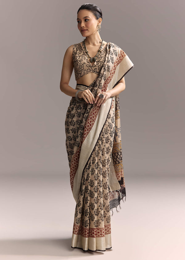 cream-linen-saree-with-black-hand-block-ajrakh-print-sg312205-2