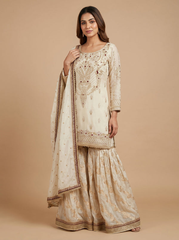 Cream Mist Sharara Set
