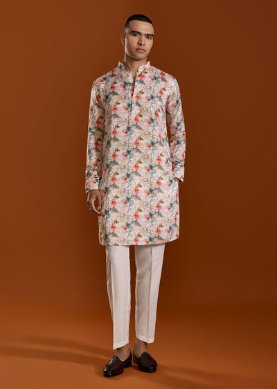 Cream Printed Viscose Kurta