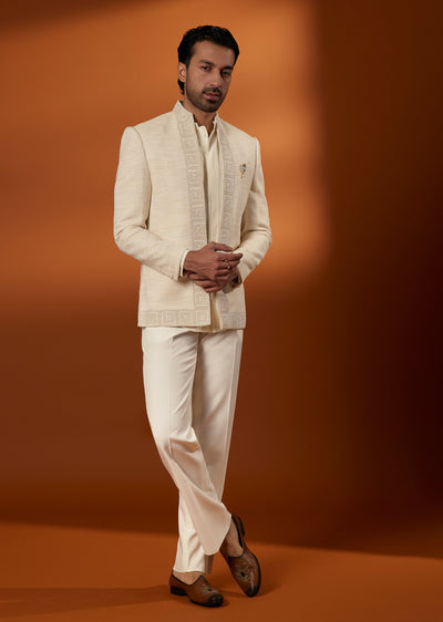 Cream Resham Embroidered Indo Western Jacket Set