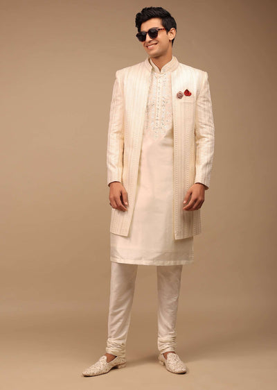 cream sherwani with detailed resham-sg106900 4