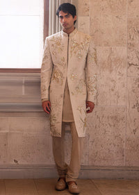 cream silk sherwani for groom with intricate zardosi-sg357675-1 1