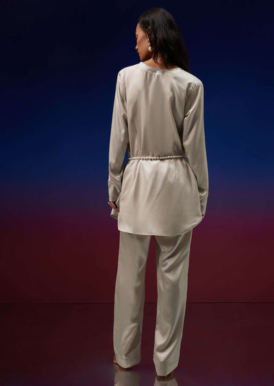 cream white kurta pant set in silver foil fabric-sg148839 1