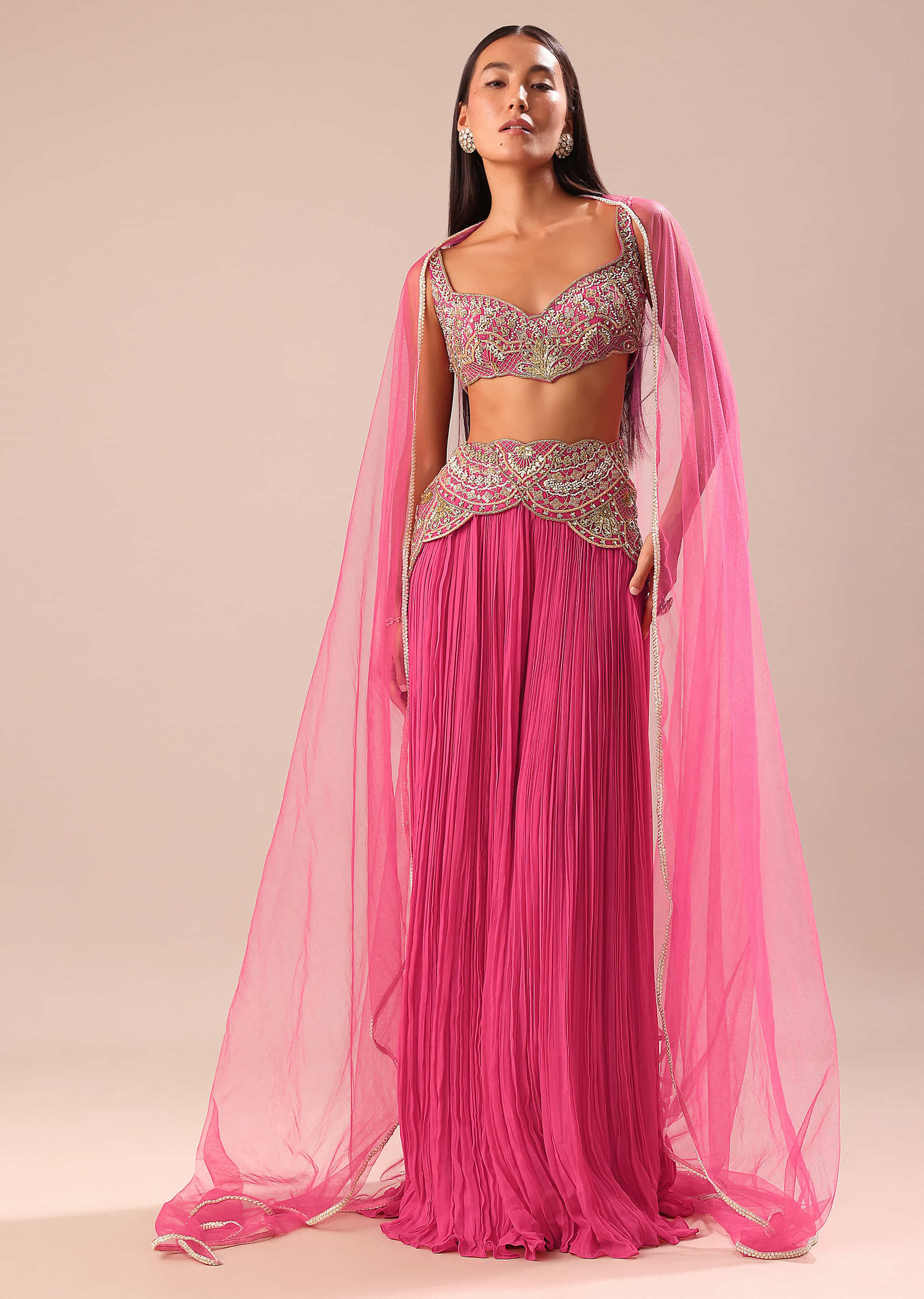 crimson red palazzo with embroidered blouse and cape-sg234012 2 e3ed4ee1-3191-4c56-ba92-4028bc743c1c