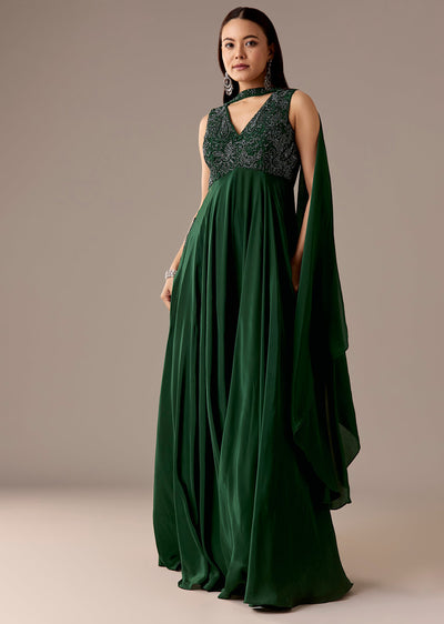 Dark Green Beaded Jumpsuit With Dupatta