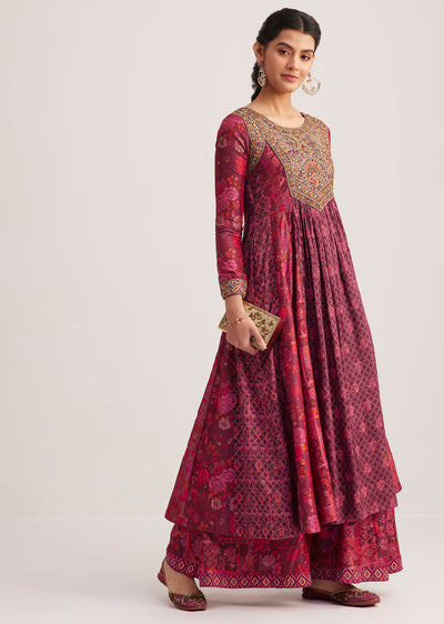 dark pink silk palazzo set with indie print-sg297290 10 267e0d87-63a0-4184-a4bf-9d88710883a0