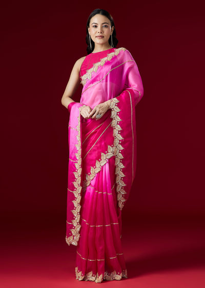 Dual Pink Shaded Organza Silk Saree With Embroidered Border
