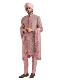 Dusty Pink Self Embroidered Groom Sherwani