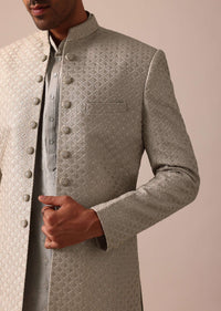 elegant grey silk sherwani set with intricate embroidery-sg209398 3