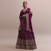 elegant wine crepe lehenga set with zardosi choli and heavy -sg195843 1