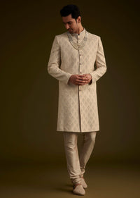 embrace tradition with this fawn silk sherwani adorned with -sg270015 6