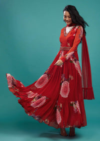 fiery red floral anarkali suit in georgette-sg116195 2